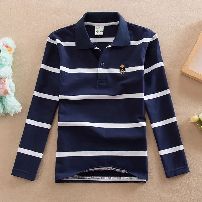 Children T-shirt Long Sleeve Polo Shirts Boys Kids Stripes Tops Baby Boy Sports Polos Teneege Boys Clothes