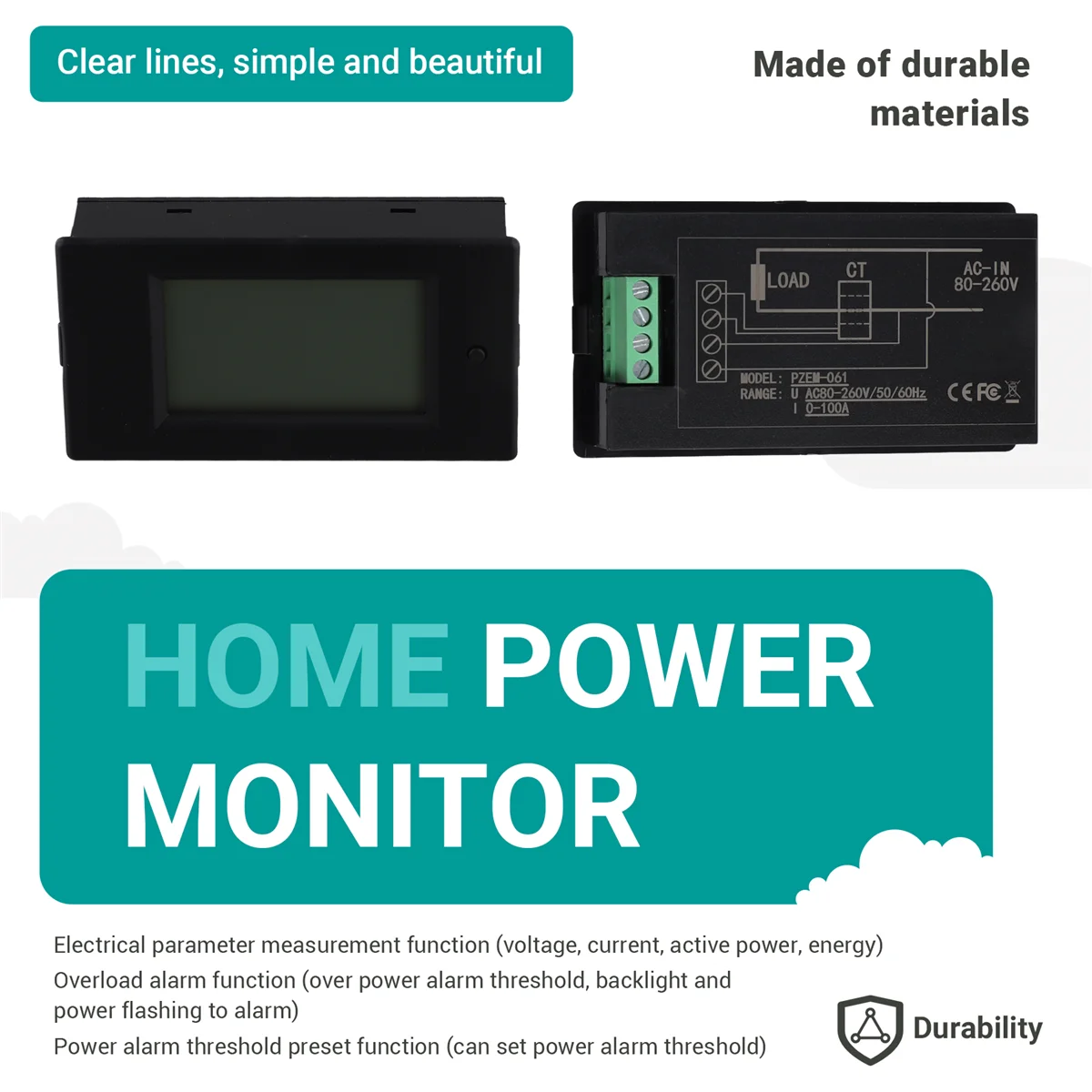 Wyprzedaż AC 80-260V 100A PZEM-061 Wyświetlacz LCD Cyfrowy prąd Napięcie Energia Amperomierz Woltomierz z przekładnikiem prądowym CT
