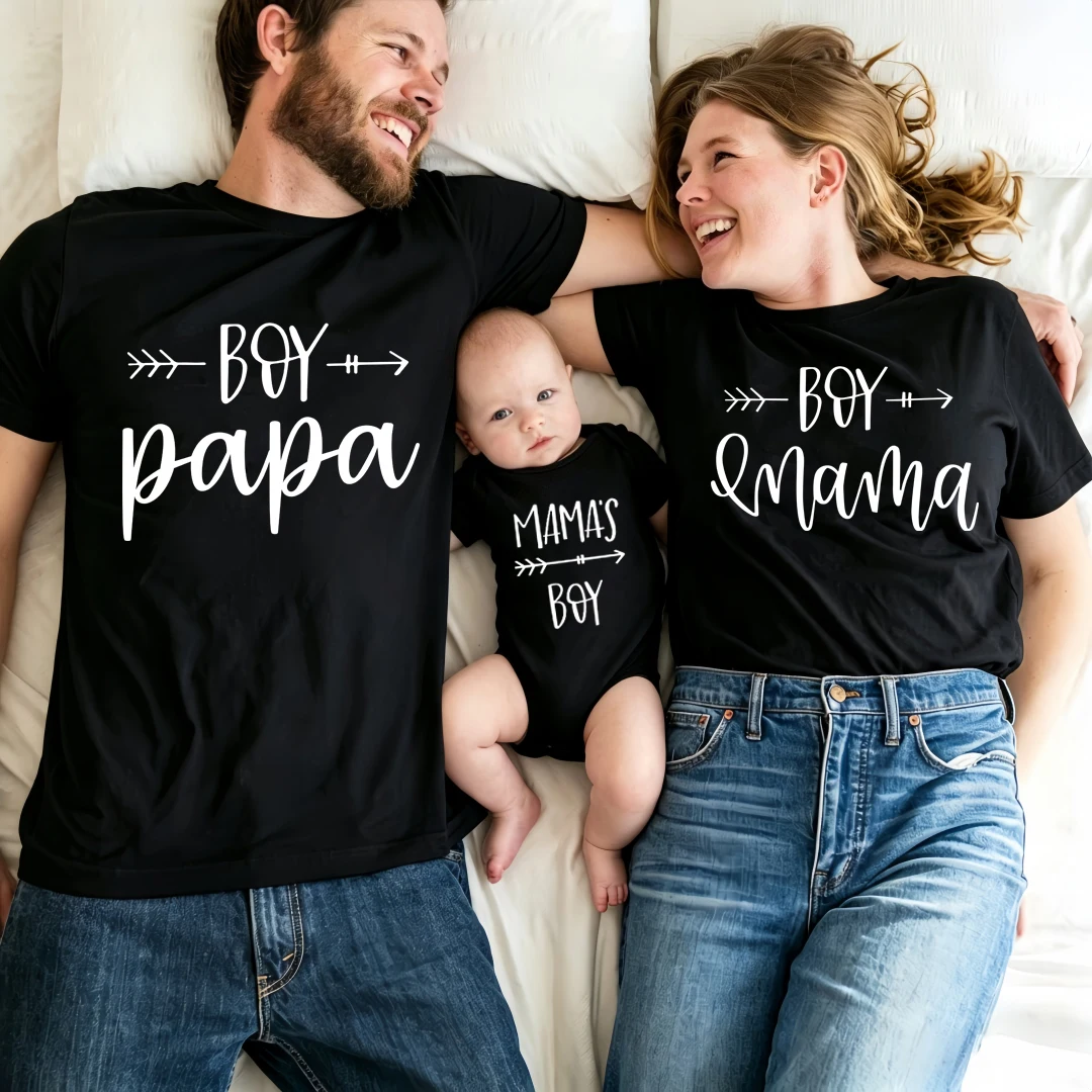 Camisetas a juego para mamá, papá y niño, camisetas negras a juego para mamá, papá e hijo, body para bebé recién nacido, conjunto familiar a juego