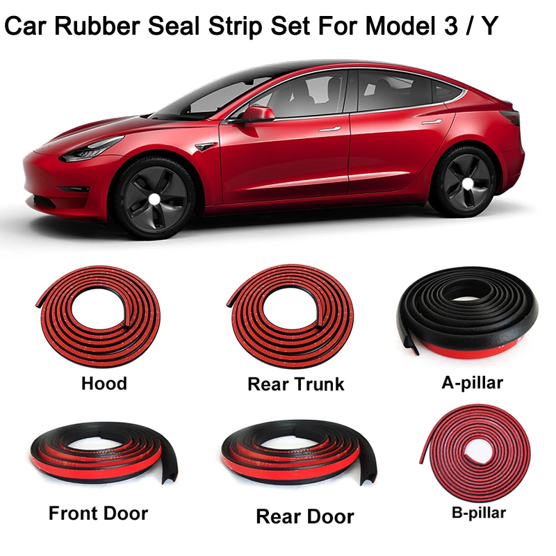 Car Door Rubber Seal Strip Kit EPDM Rubber Weatherstrip For Trunk Hood A B Pillar Sealing For Tesla Model 3 Y Auto Accessories