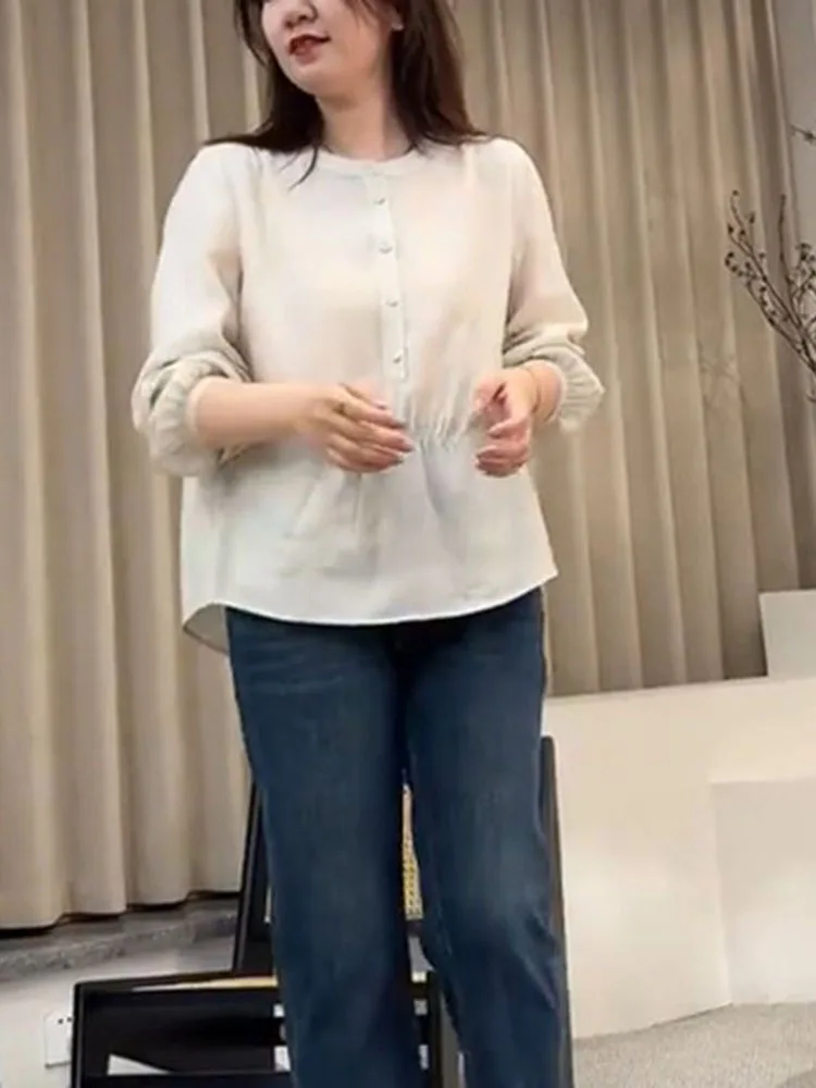 

Korean Sle Casual Long Sve irt Women's Autumn Best Selling Slimming Tummy Covering High-End Feel Patchwork Pleated Ver...