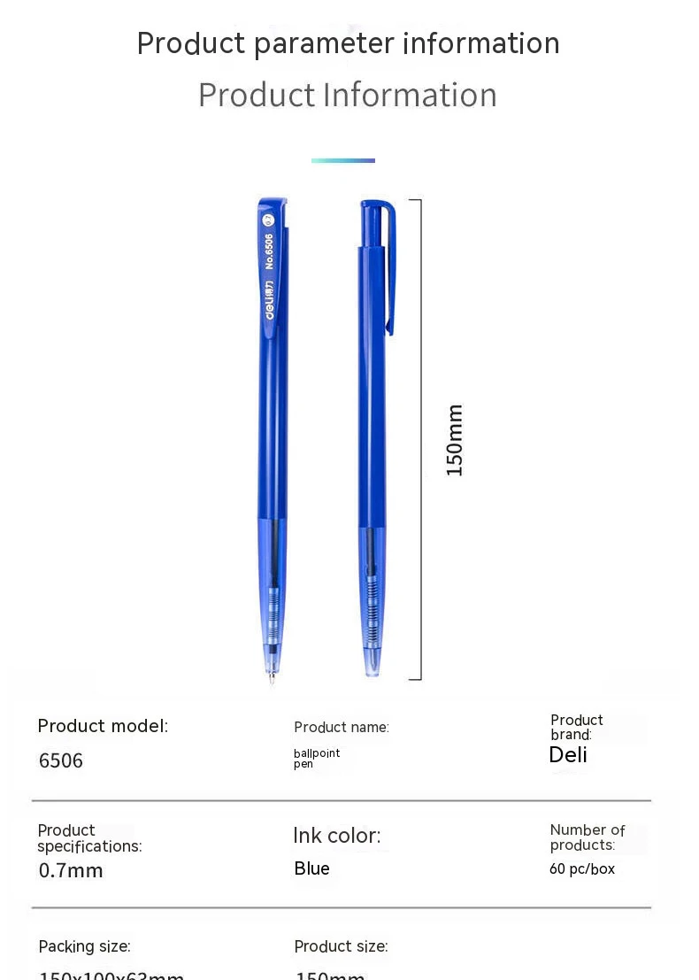 DELI-Bullet Tip Kugelschreiber-Set, feine Spitze 0,7 mm, blaue Tinte, Büro- und Schulbedarf, Schreibwaren – Detail 9