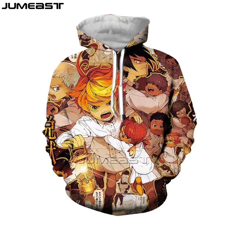 Jumeast Men's Hoodies Cartoon Anime The Promised Neverland Women's Sweatshirt 3D Oversized Coat Tracksuit Spring Autumn Pullover