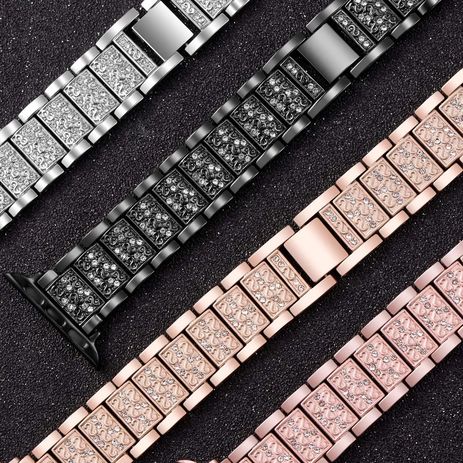 Luxury Rhinestone Stainless Steel Strap for Apple Watch Band 40mm 44mm 42mm 38mm Metal Watchband for Apple Watch SE 5 4 3 2 1