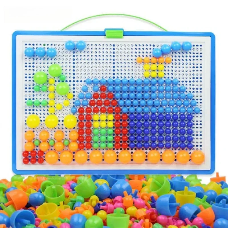 296pcs Mushroom Nail Building Blocks Puzzles,Game, Color Cognition Intellectual Educational Toys for Kids 3D Puzzle Game