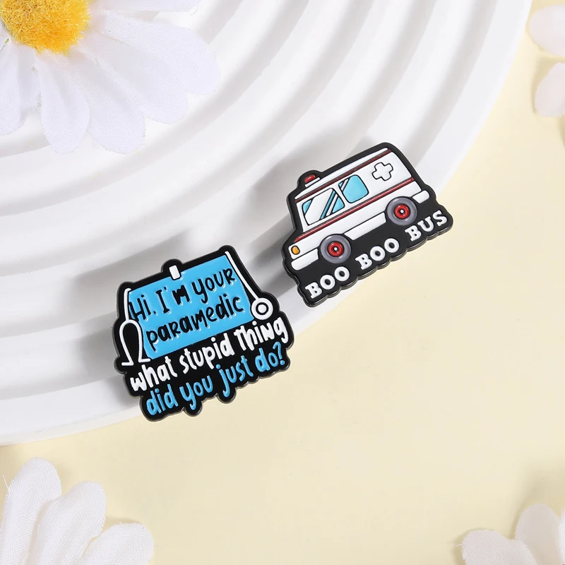 Medical Stethoscope Boo Boo Bus Ambulance Enamel Pin Paramedic What Stupid Thing Did You Do  Brooches Lapel Badge Jewelry Gifts