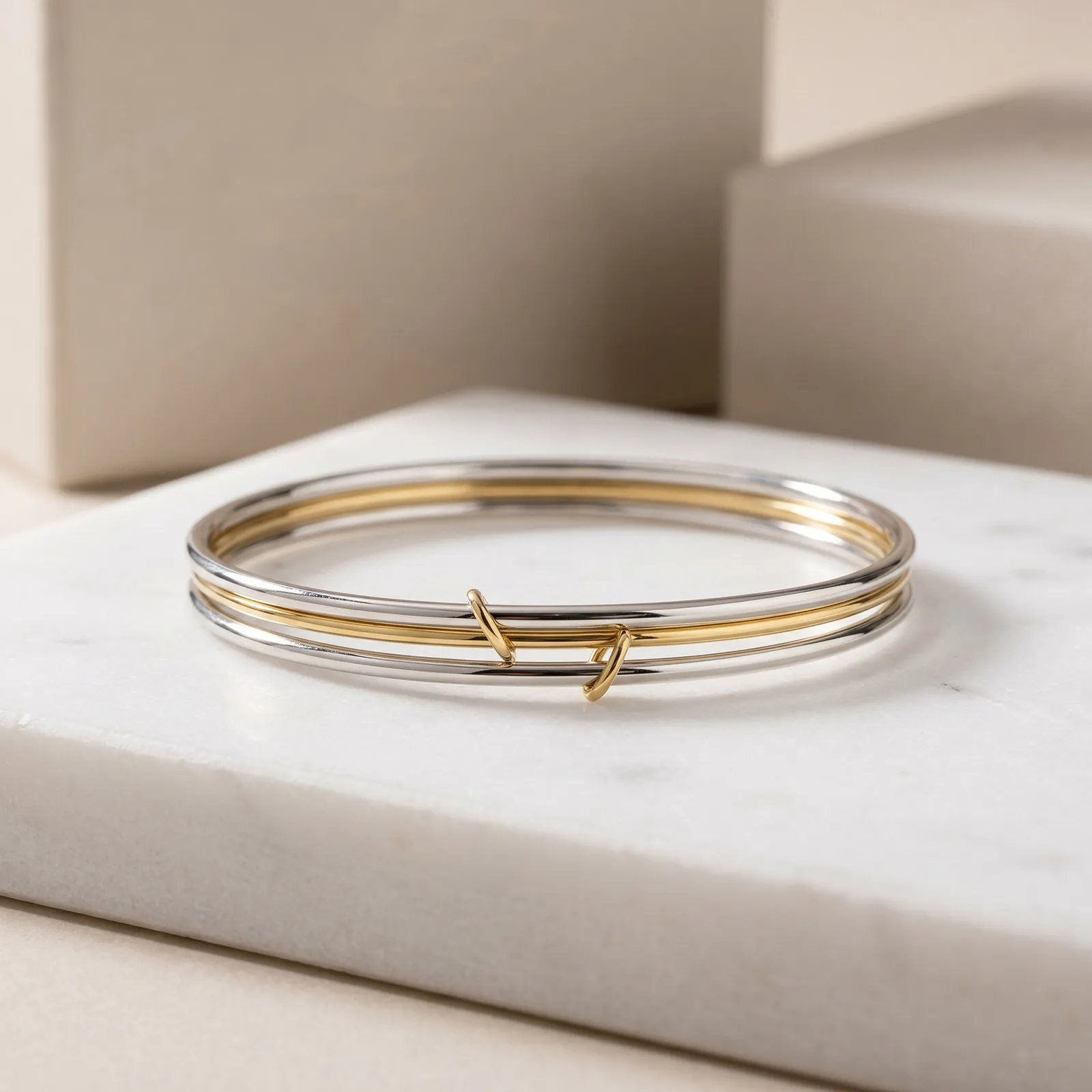 Stacking Bracelets Stainless Steel Beaded Two Toned Dual Tone Irregular Cuff Geometric Bracelet Stack for Women Summer Jewelry
