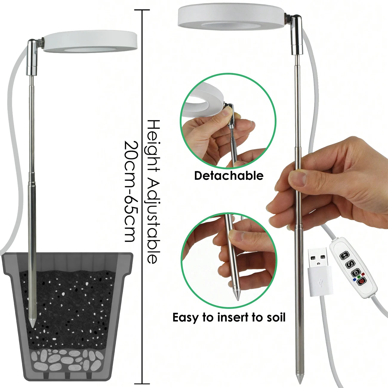 USB عكس الضوء 3 طرق الطيف الكامل تنمو ضوء للنباتات الداخلية الموقت ارتفاع قابل للتعديل الأبيض الدافئ الأحمر والأزرق هالة النبات تنمو مصباح #6