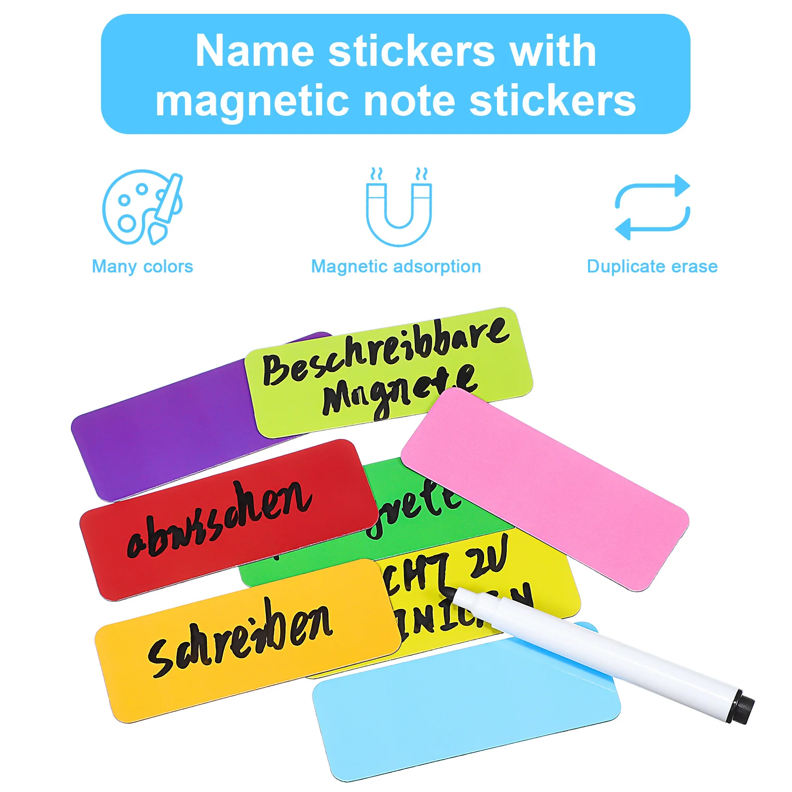 

1Set Colorful Dry Erase Magnetic Labels Writable Magnets for Fridge Whiteboard Magnetic Name Tags Memo Stickers Reusable Smooth