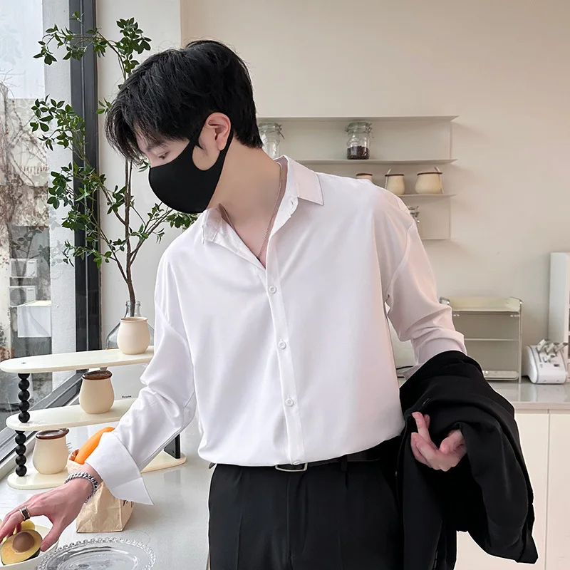 

Long Sleeved Shirt Men Slim Fit Fashion Social Mens Black Dress Shirt Korean White Casual Shirts Mens Office Formal Shirt M-4XL