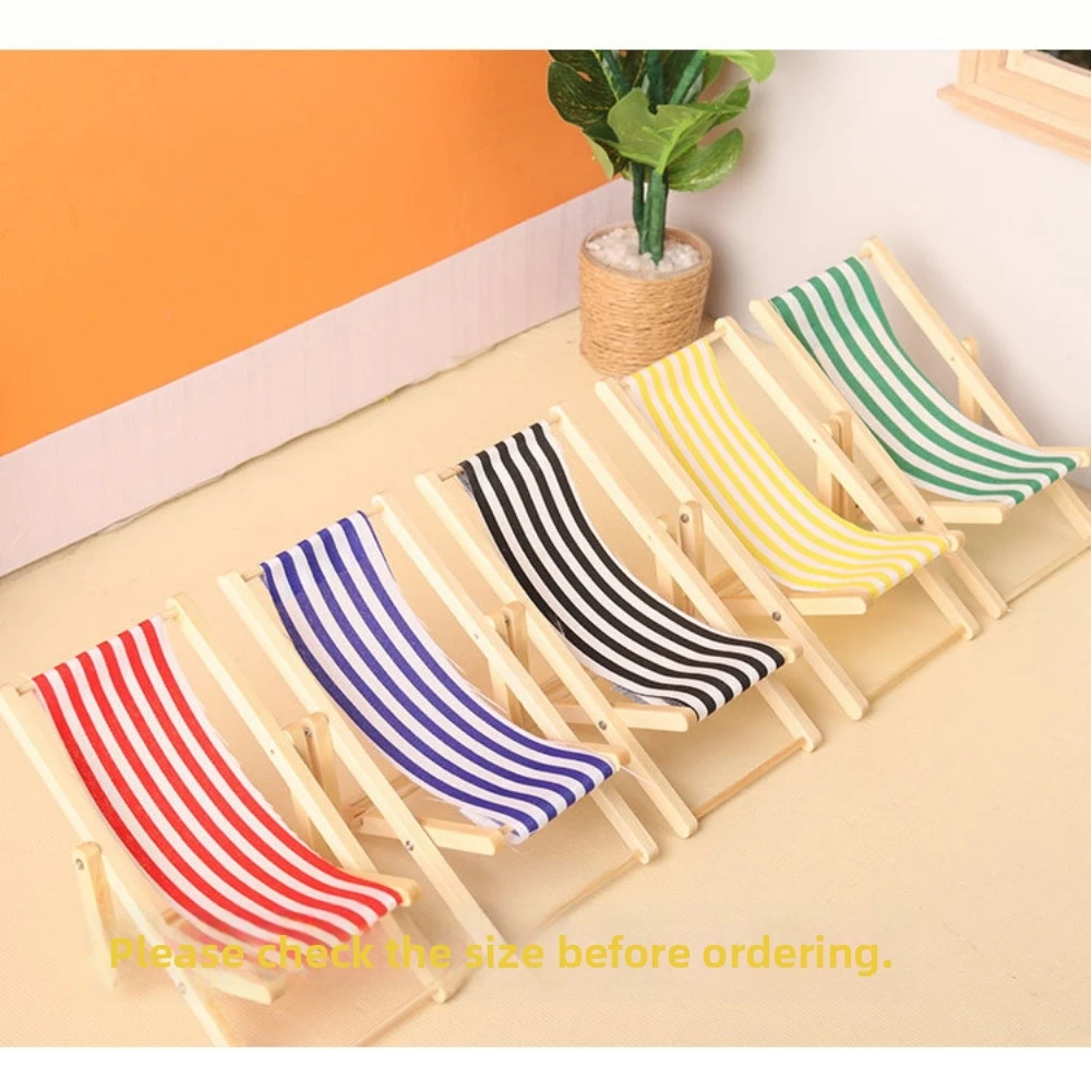 Mini 1/12 Dollhouse Chair Multicolors 10.9*6.2*6.6cm Foldable Beach Chair Model Wooden Summer Vacation Beach Chair For ob11 Doll