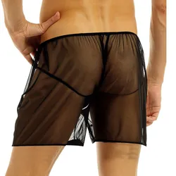 Ropa interior Sexy para hombre, calzoncillos de malla para el maletero, pantalones cortos sueltos y cómodos, ropa de dormir transparente