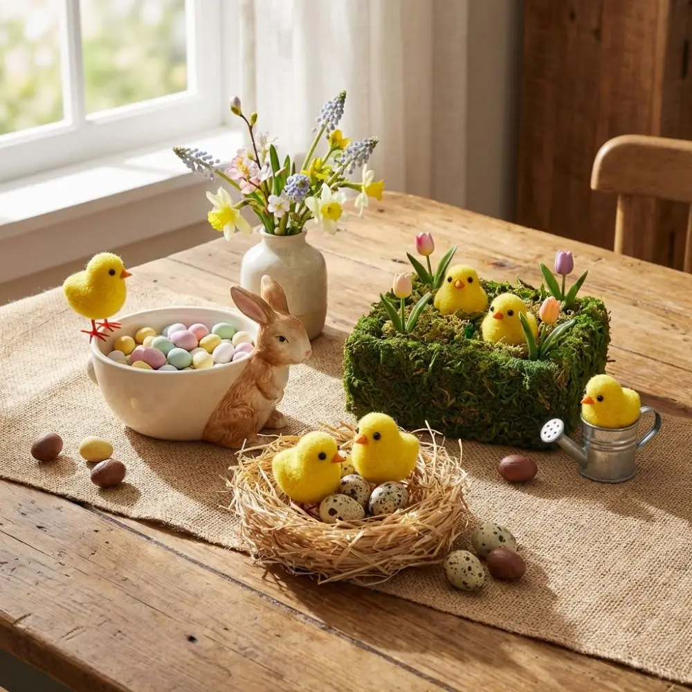 

Festive Realistic Chicken Ornament Animal Standing Mini Chicken Flocking Faux Easter Chick Figurine Home Decor