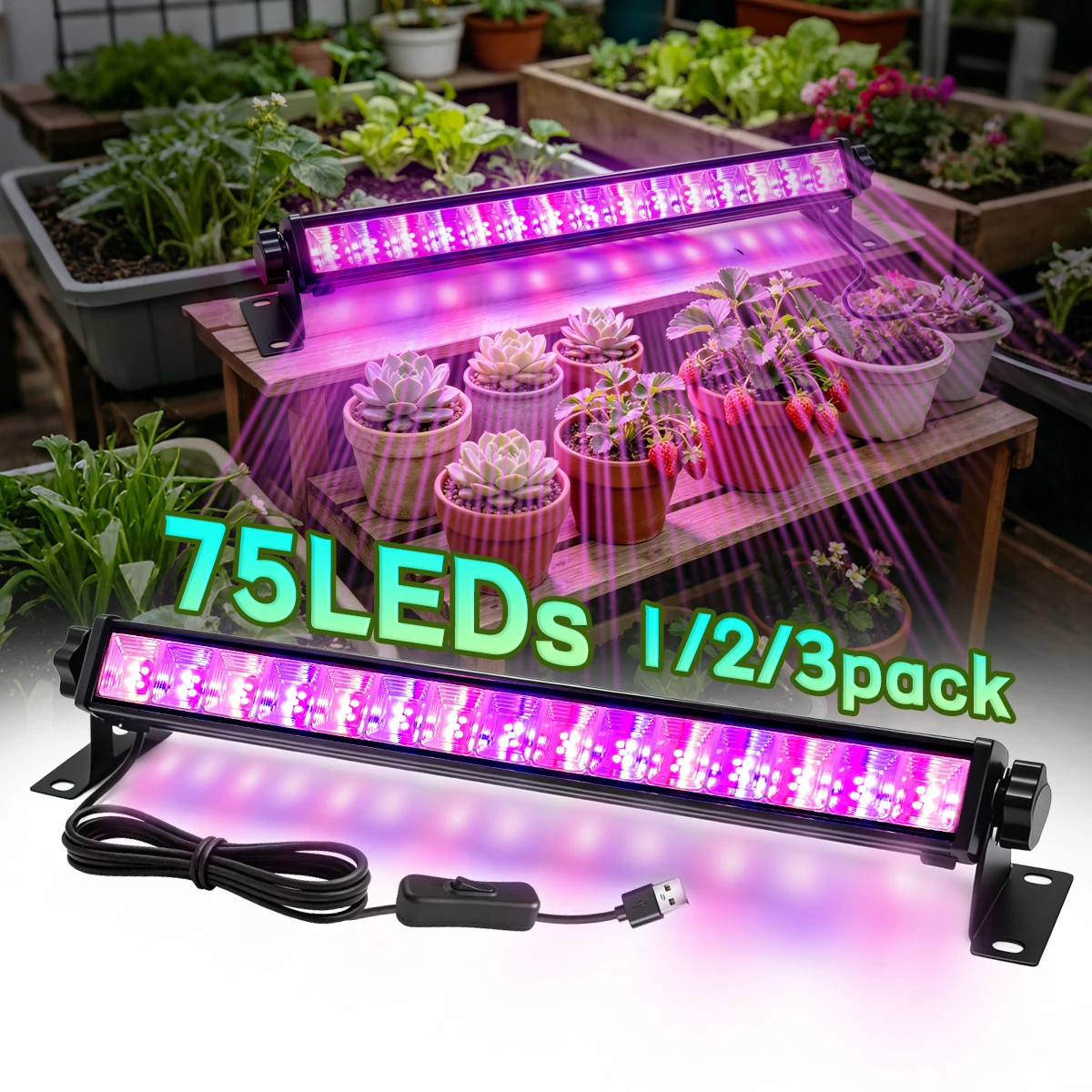 

75LED Full Spectrum USB Grow Lamp,Switch+Bracket,Fill-in Light for Indoor Succulents,Potted Flowers & Home Plants,1/2/3 Pack