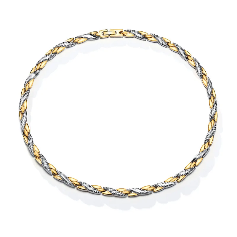 Gold Plated Stainless Steel Fashion Health Magnetic Stone Link Chain Necklace Choker For Mens Women Gifts 7mm 20'