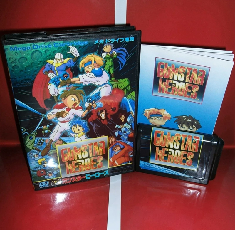 Gunstar-الأبطال مع مربع ودليل لسيجا 16 بت ، خرطوشة لعبة MD ، Megadrive ، نظام Genesis