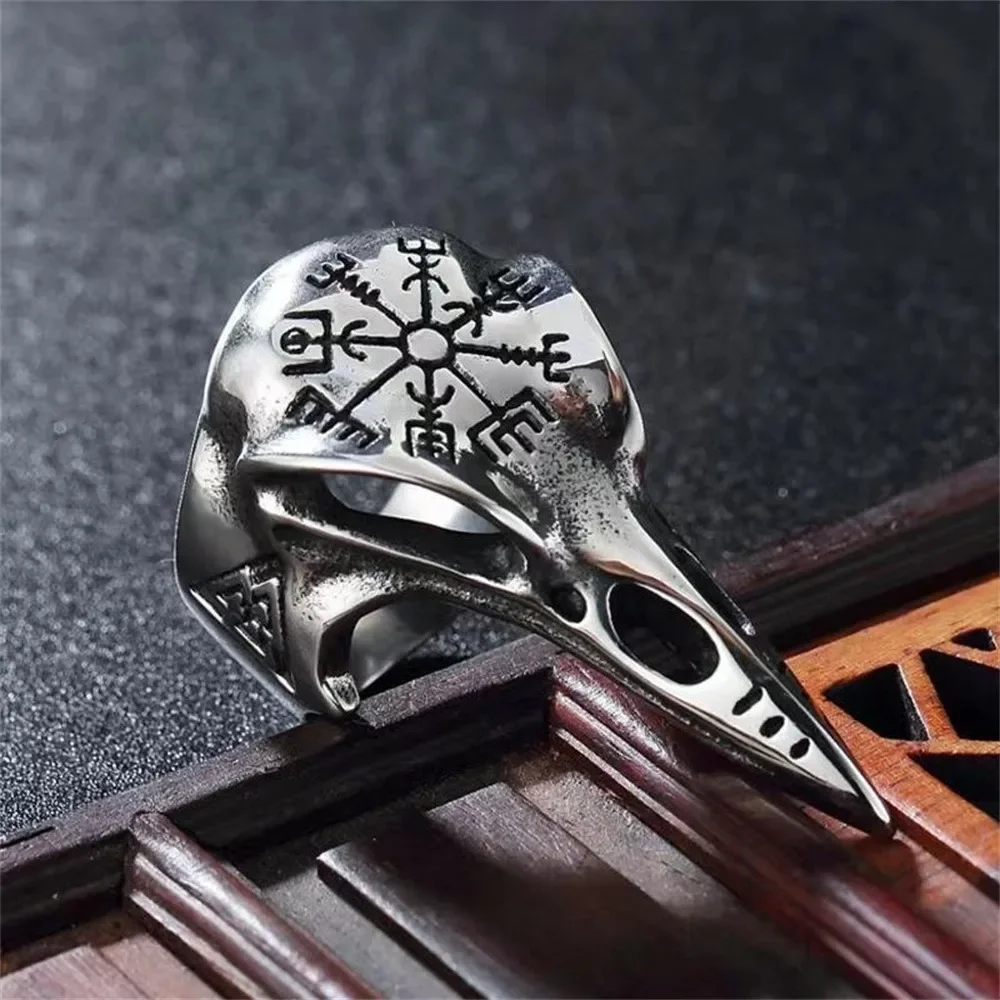 Vintage Viking Raven Ring Fashion Trend Men\'s Punk Rock Hip Hop Ring Pirate Rune Symbol Party Niche Banquet Gift Accessory Ring