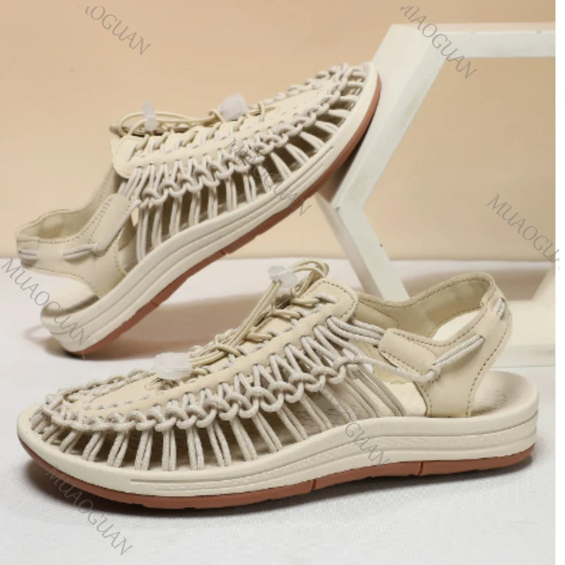 Size 36-44 Men's Sandals Retro Woven Handmade Beach Vacation Male Footwears Breathable Casual Flat Fashion Outdoor Women's Shoes