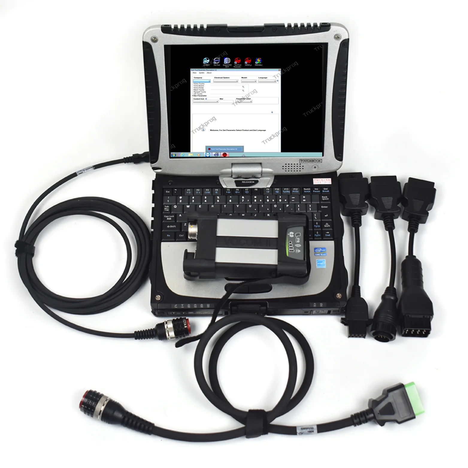 트럭 굴삭기 로더 진단 도구 및 CF19 노트북, Vocom II 88894000 + V2.8 PTT Dev2 VOCOM 2