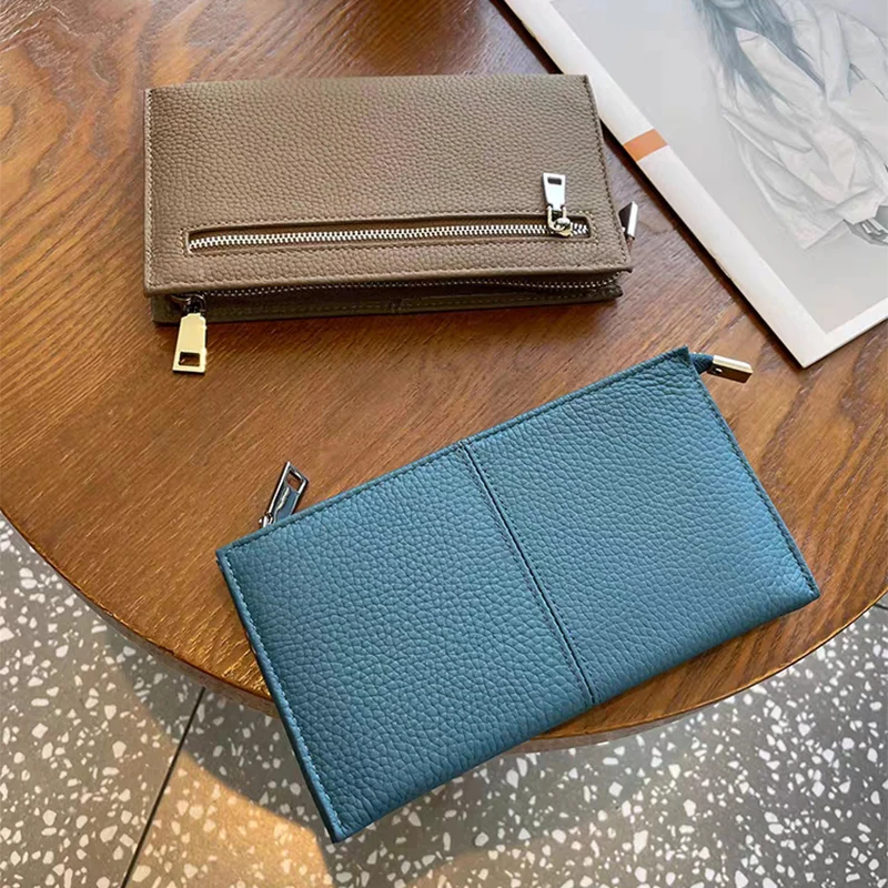 Portafoglio lungo in pelle di mucca di grande capacità Portafoglio multifunzione sottile con pochette per telefono Porta carte da donna con lettere