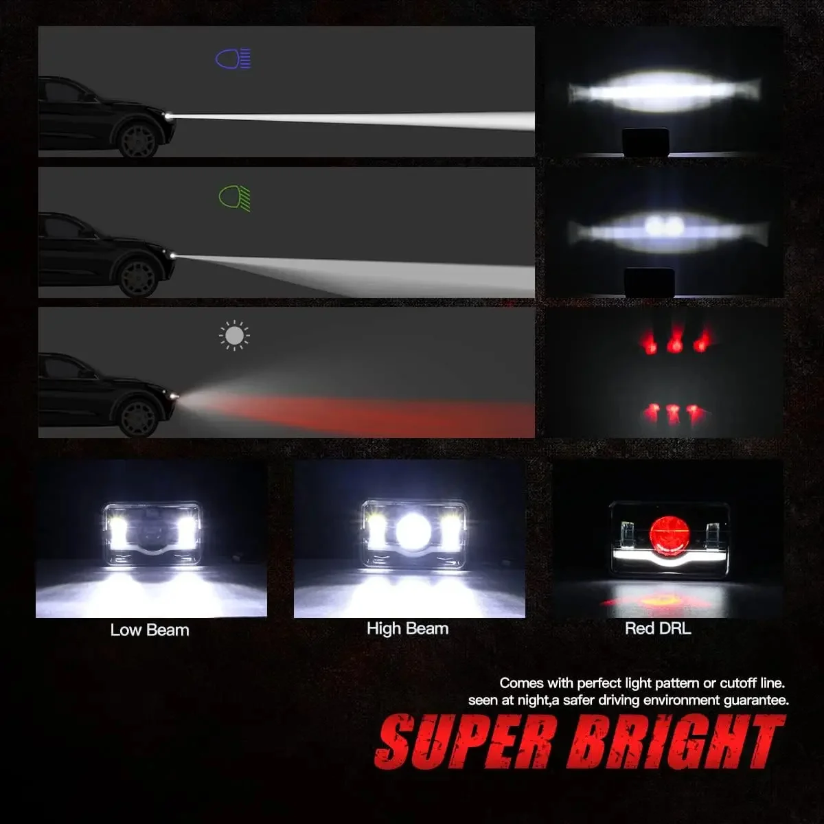 LupuAuto 12V 24V 4x6 Inch LED H4 Headlight Led Work Light Rectangular Hi/Lo BeamWaterproof High Quality For Car Jeep Motorcycle