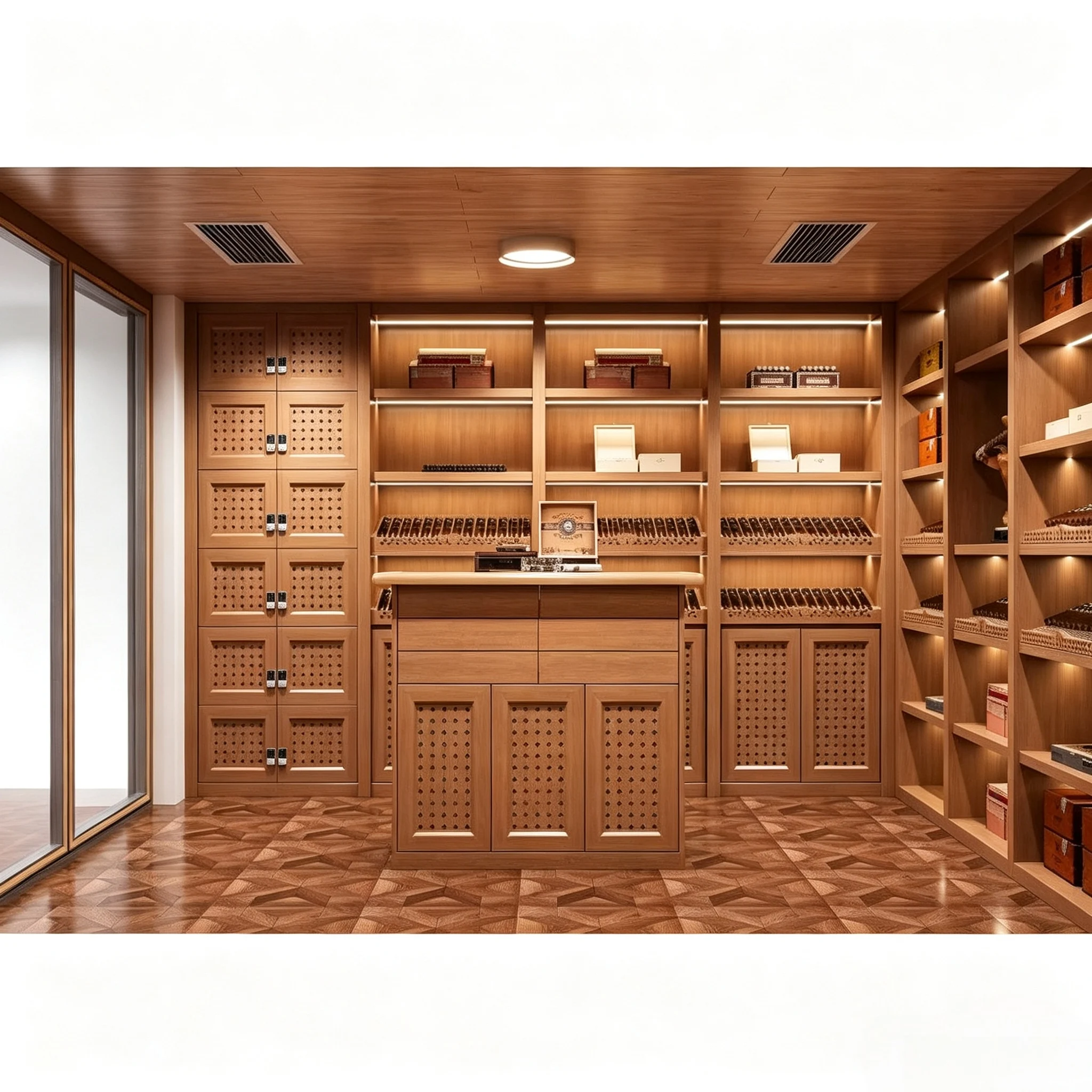 Custom Luxury Solid Wood Electric Cigar Humidor Cabinet Home Furniture Constant Temperature Humidity Control  Digital