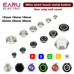 12/16/19/22/25/30mm Short Stroke Mini Waterproof Metal Push Button Switch Power Led Light Momentary 5/12/24V Black 1NO Red Green