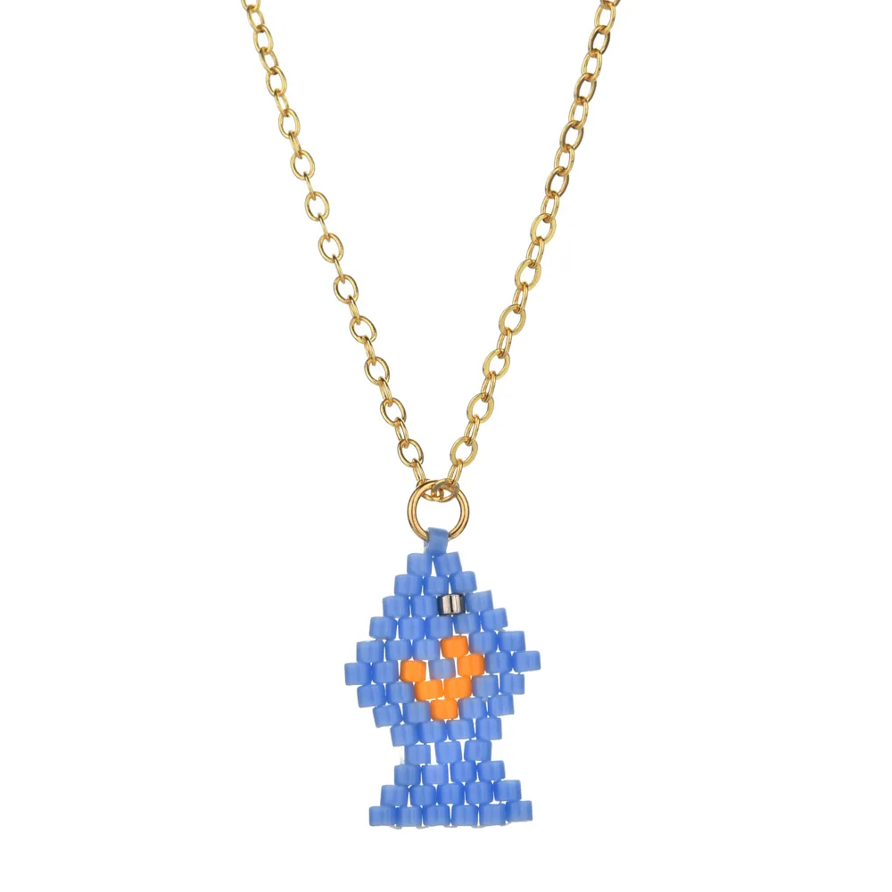 

Rice bead necklace Pendant riginality Hand knitting Fish Design Bohemia Adjustable Female Fashion Versatile Beaded necklace