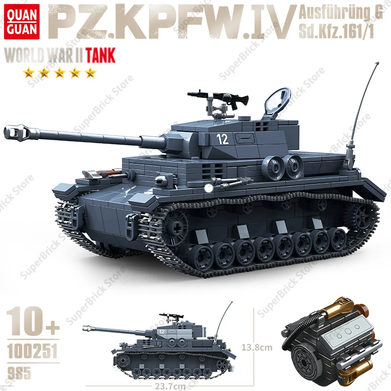 World War II Germany Tank No. 4 Panzerkampfwagen IV Model Building Blocks Classic Military War Weapon Collectibles Toy Kids Gift