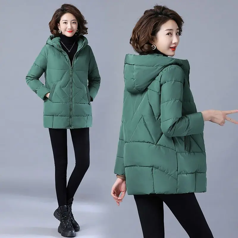 Abrigo de algodón 2025 chaquetas de invierno de longitud media para mujer Parkas elegantes para madre chaqueta acolchada chaqueta acolchada gruesa Vintage