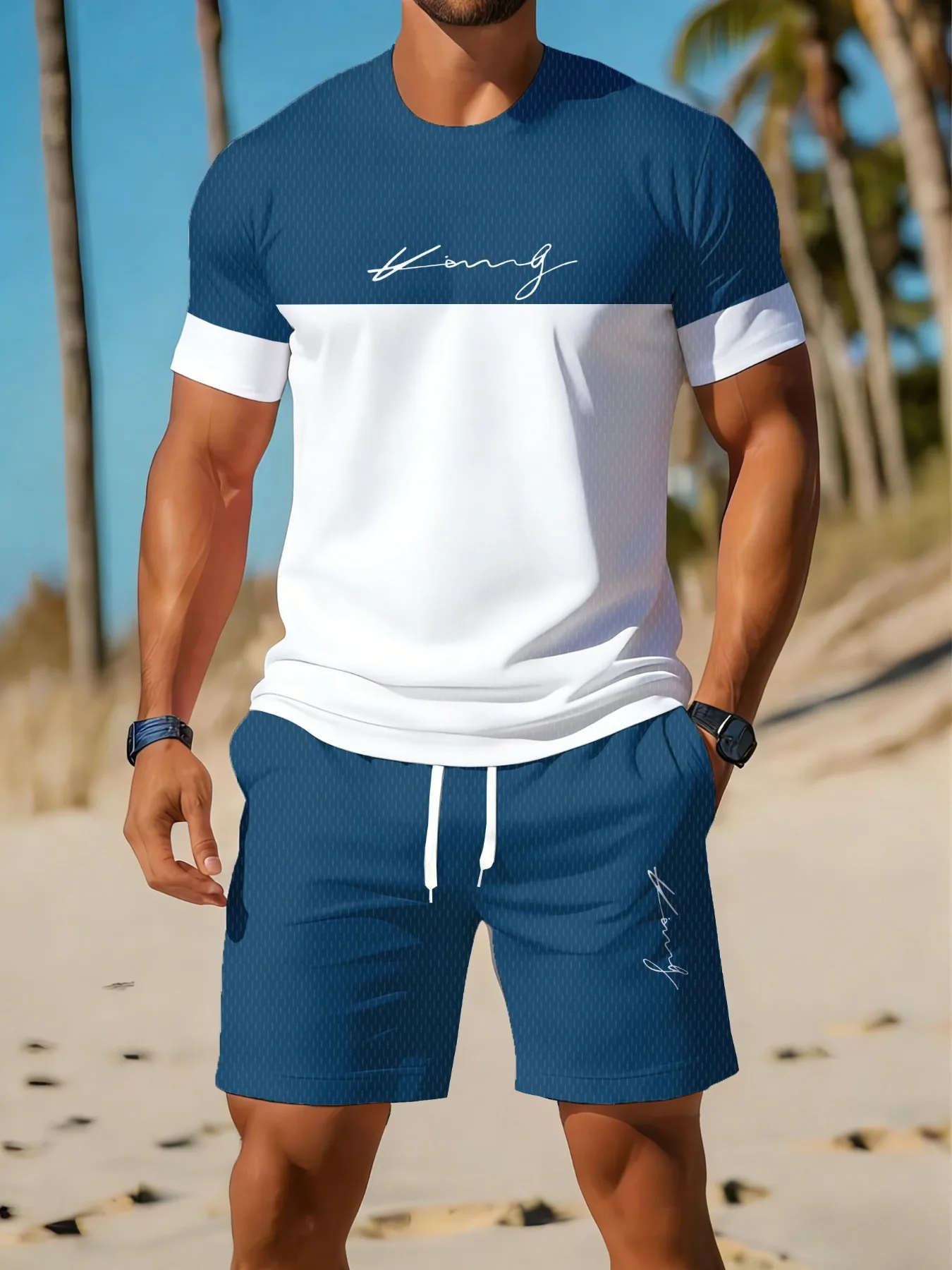

Summer Suit 3D Printed Men's Casual Short-sleeved Suit Suitable for Sports Suit Men's Round-neck Short-sleeved Top And Shorts