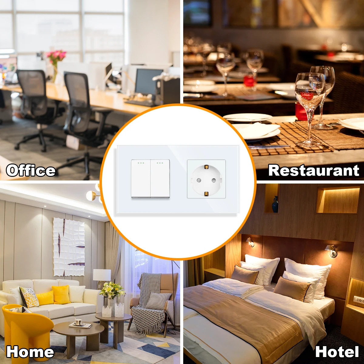 Light Switch LED Indicator white Crystal Glass Panel 1/2/3Gang Wall Push Button switch EU Socket With Switch 250V