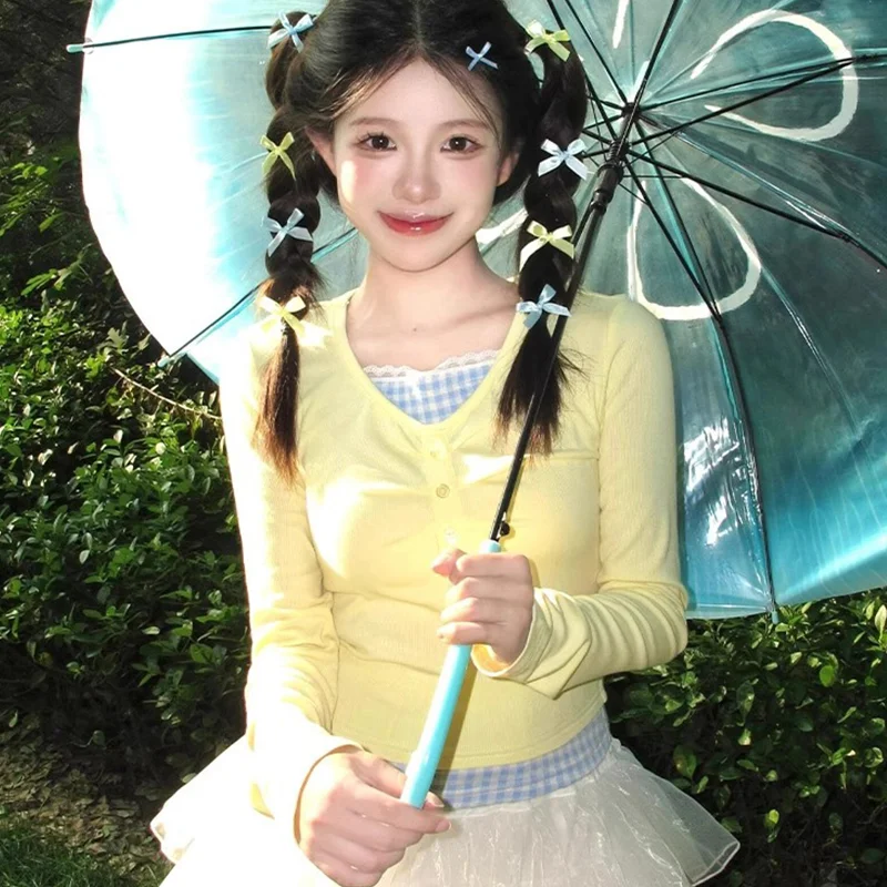 

Female Slim and Thin Design Fake Two-piece Top Fall and Winter New Pure Desire Style Spice Girl Lace Short Long-sleeved T-shirt