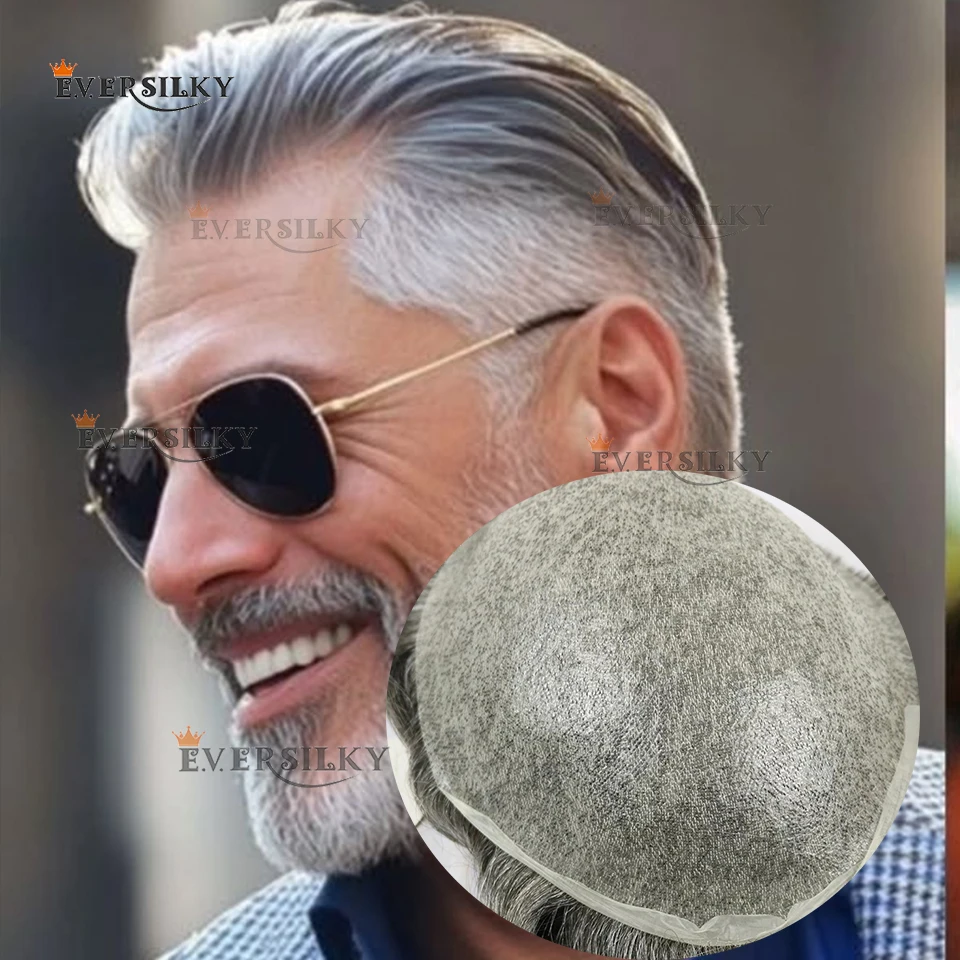 

Invisible Natural 80%Density 1B80 White Black Grey Super Natural Hairline 0.02mm Ultra Thin Blonde Human Hair Men Toupee System