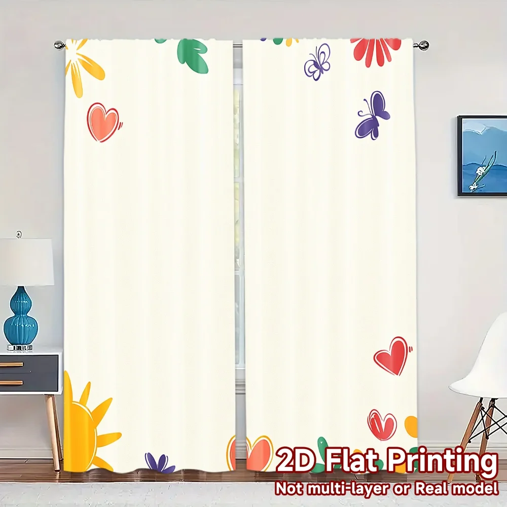2pcs,Curtains Cute Flowers Sun Butterflies (3) Chic Chic Curtain Versatile Fabric Curtains Art Deco Festive Perfect for Bedroom,