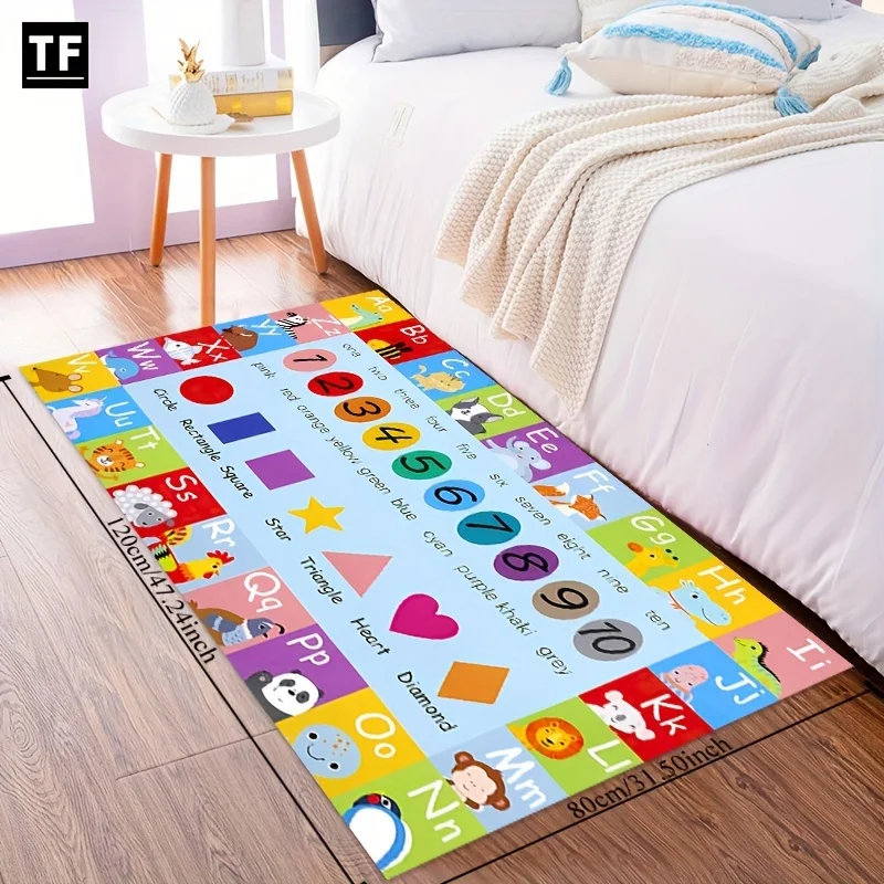 VIKAMA Kids Educational Play Mat Colorful Alphabet Numbers Geometric Cute Animal Print Soft Non‑slip Learning Floor Rug Nursery