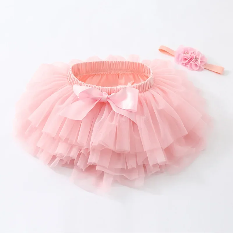 Baby Girls Tulle Tutu Bloomers Infant Newborn Diapers Cover 2pcs Short Skirt Princess Dress Rainbow Baby Skirt with Headband Set