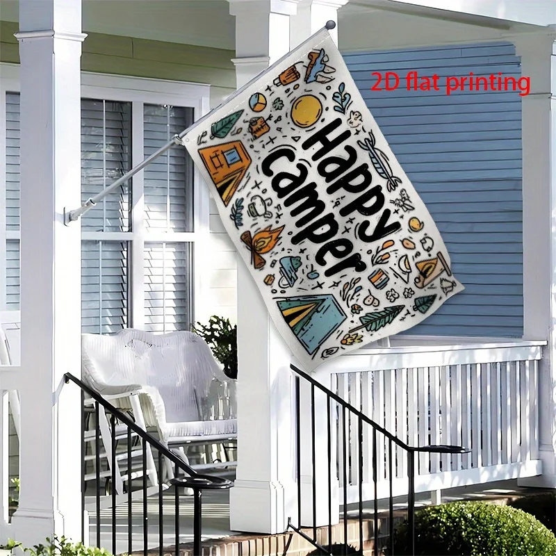Happy Camper Flag Outdoor Decoration Playful Banner Lightweight Decor For Patios And Themed Parties