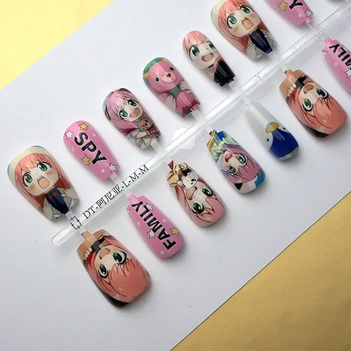 Anya Anime Cute Fake Nails Cartoon Kawaii False Nails Short Coffin 30pcs/set Otaku Merchant Press on Nails Creative Nail Tips