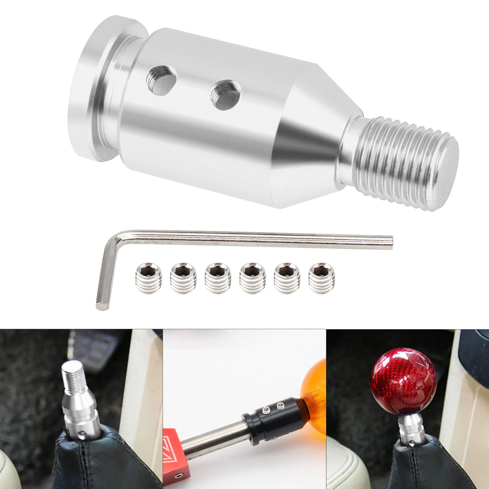 Universal Car Shift Adapter M12x1.25 Aluminum Alloy Gear Shift Knob for Non-Threaded Manual Transmission