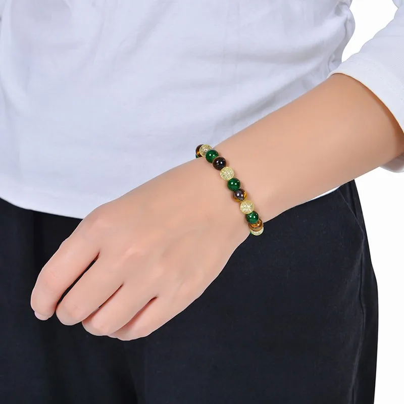 Natural Tiger Eye Crystal Green Agate Handmade Beaded Bracelet For Men Women Wealth Money Success Jewelry Gift