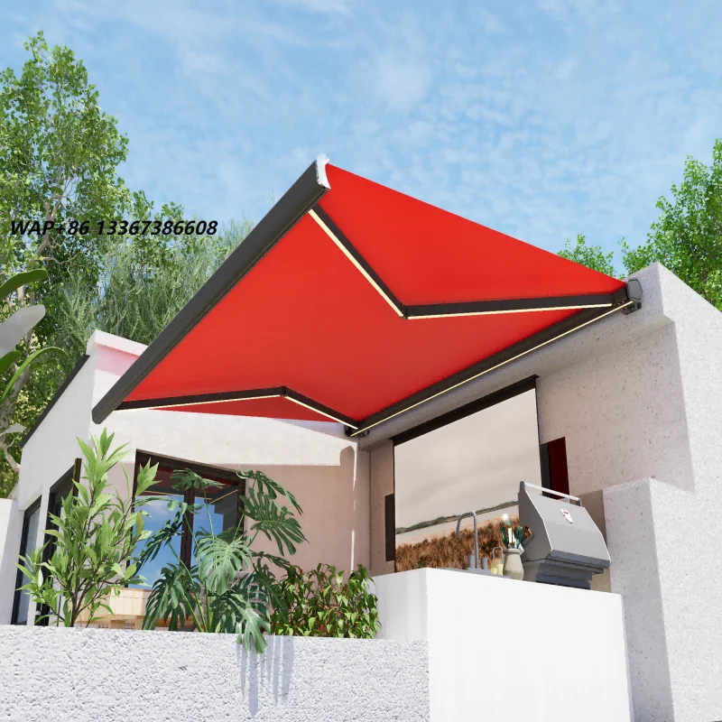 Custom Color Full Cassette Retractable Awning Aluminum Alloy Frame Automatic Electric Folding PVC Remote Control 7.0M Projection