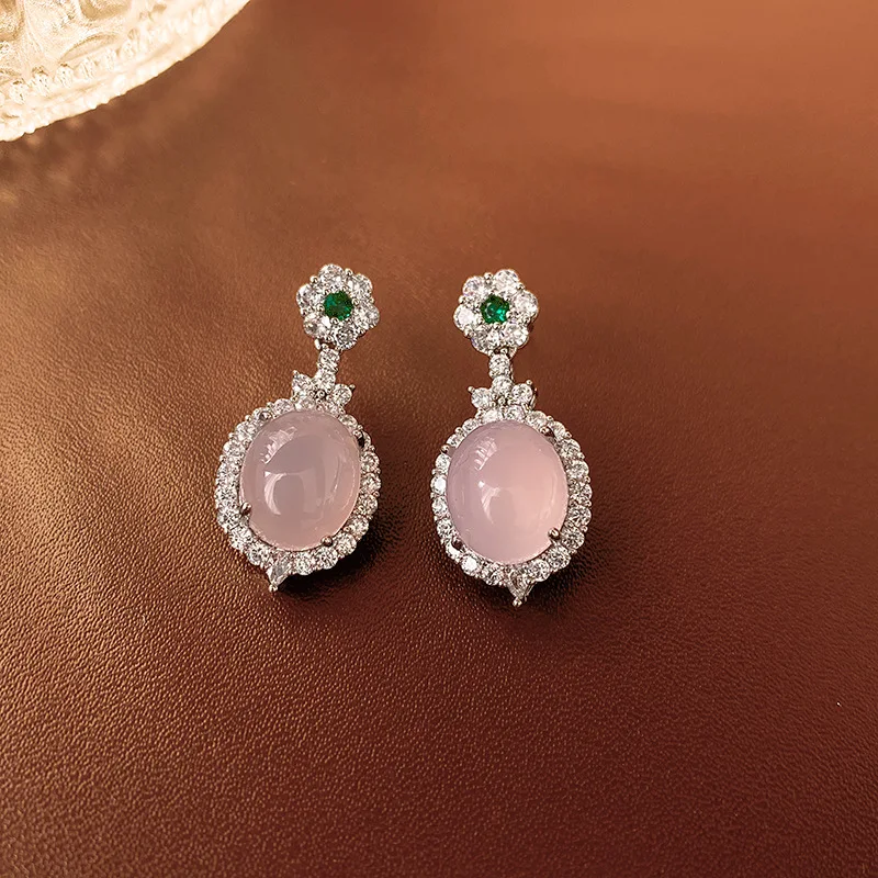 Bilincolor Zircon Flower Pink Oval Earrings