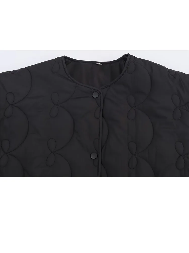 HH Woman Winter Versatile Solid Color Long Sleeves Round Neck Bow Quilting Cotton Jacket Female Fashion Casual Cotton Jacket