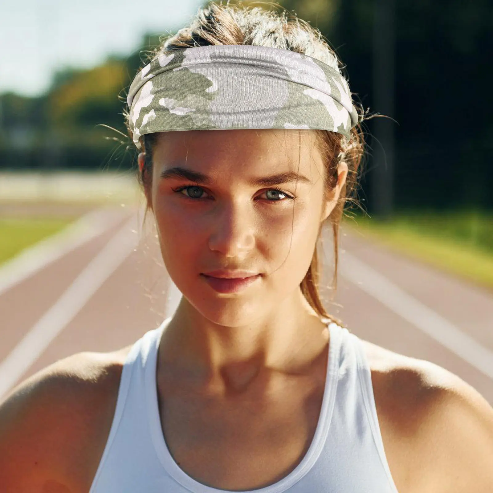 2Pcs Kids Sweatband Elastic Fitness Headband Camo Sweat Wicking Non Slip Soft Comfortable Sport Bands for Boys Girls Running