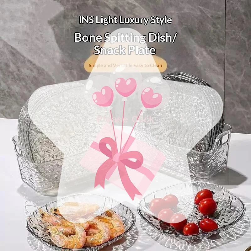 Light Luxury Glacier Pattern Glass Plates Set 8PCS with Holder Transparent Snack Dishes for Home Restaurant Use