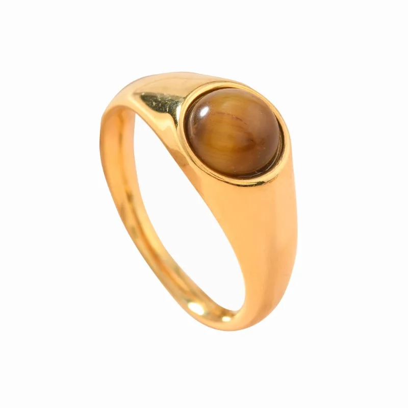 

6pcs 18K Gold Stainless Steel Ring Minimalist Inlay Round Gemstone Beads Unisex Matching Couple Rings Size 9