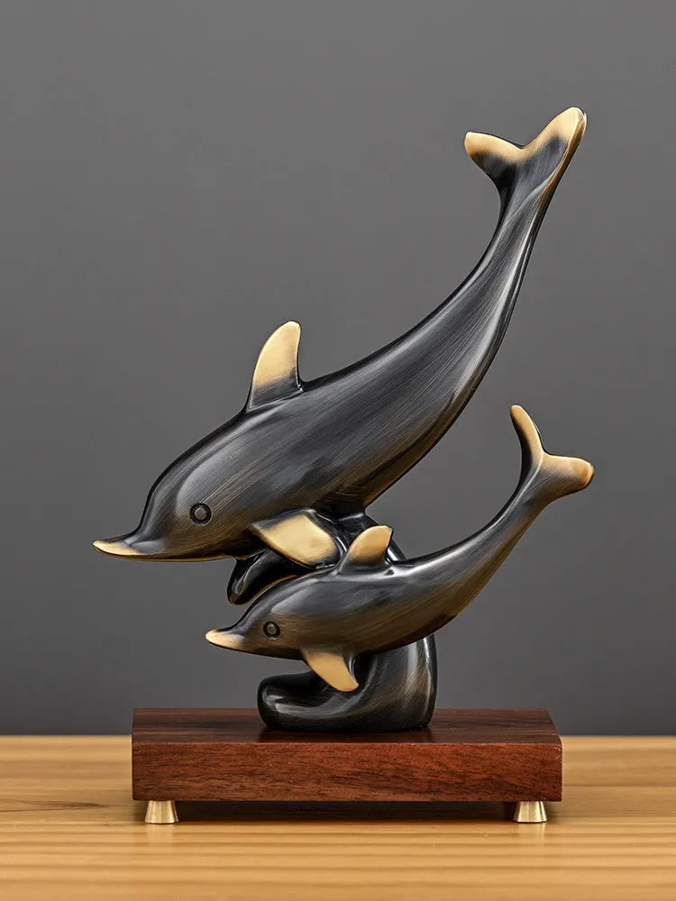PYH pure copper dolphin ornament light luxury living room wine cabinet desktop decoration housewarming gift