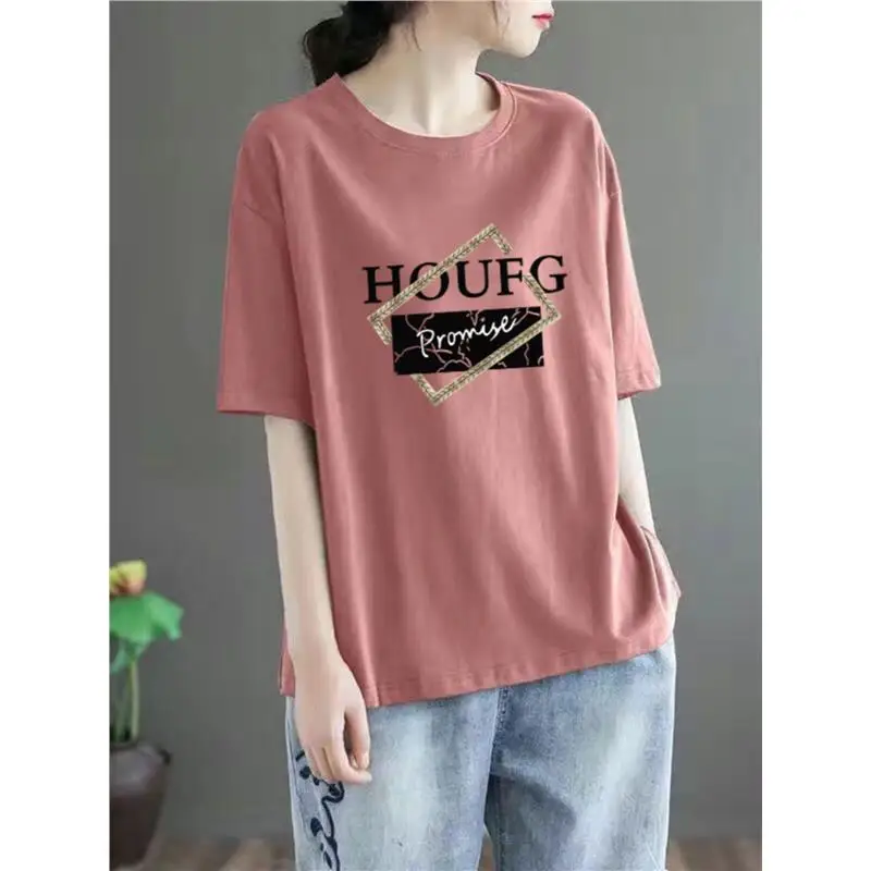 Artistic Printed round Neck T-Shirt Women's Base Layer Top Large Size Inner Wear Short Sleeve Moisture Wicking Summer Tee
