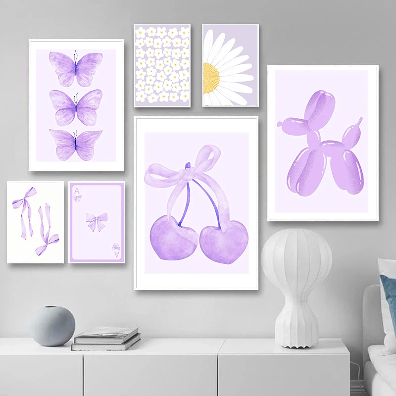 Unframe Fashionable and Fresh Purple Abstract Design Pattern Art Poster Canvas Printing Living Room Sofa Background Wall Modern